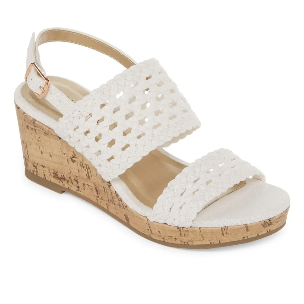 NEW Girls Shoes White Sandals Strappy Woven Lace Platform Wedge Heel Arizona 13M